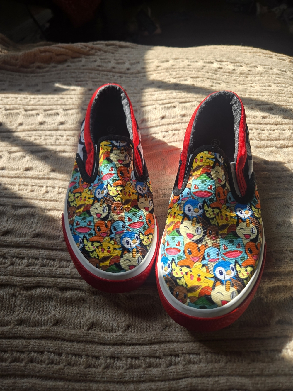 Kids Slip-On Pokemon Sneakers with Colorful Character Print - Red Accent